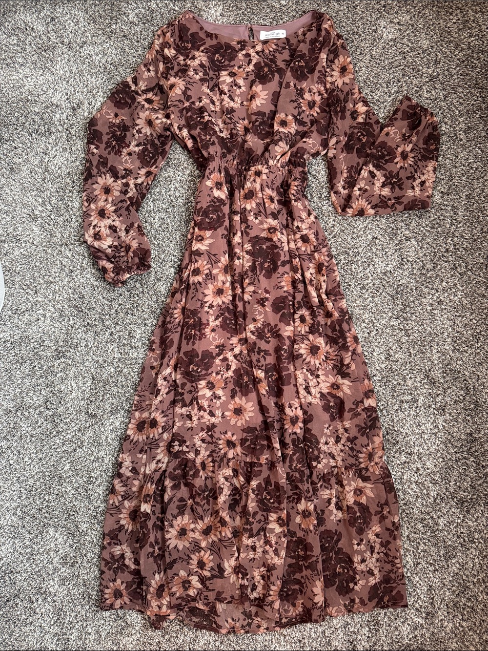Stitch Fix Kaileigh Mauve Floral Long Sleeve Maxi Dress